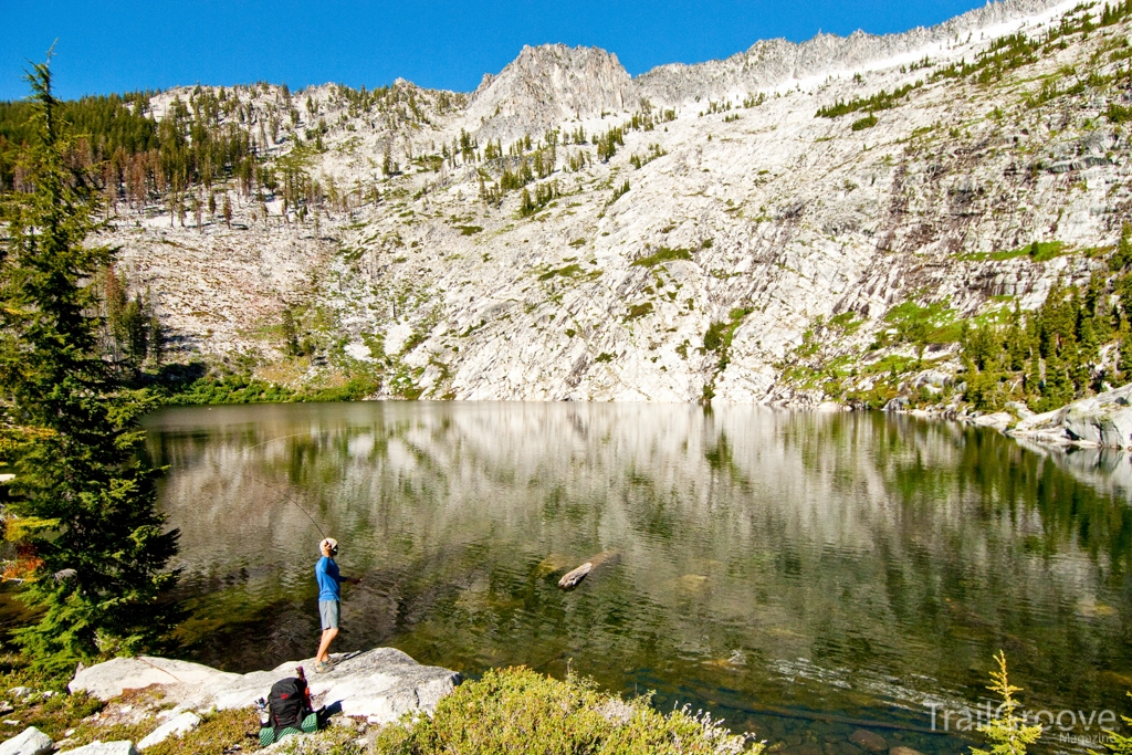 Fly Fishing Mountain Lake while Backpacking