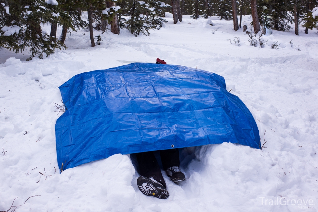 Completed Snow Shelter with Tarp