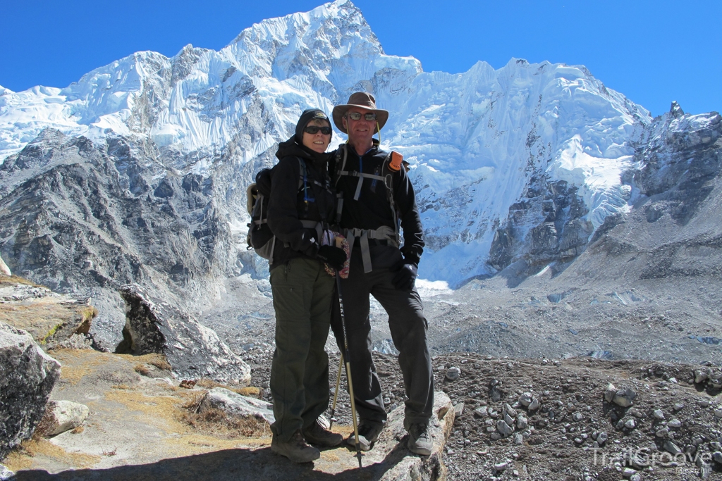 Susan and Bill Dragoo pause on the final approach to Mount Everest Base Camp.